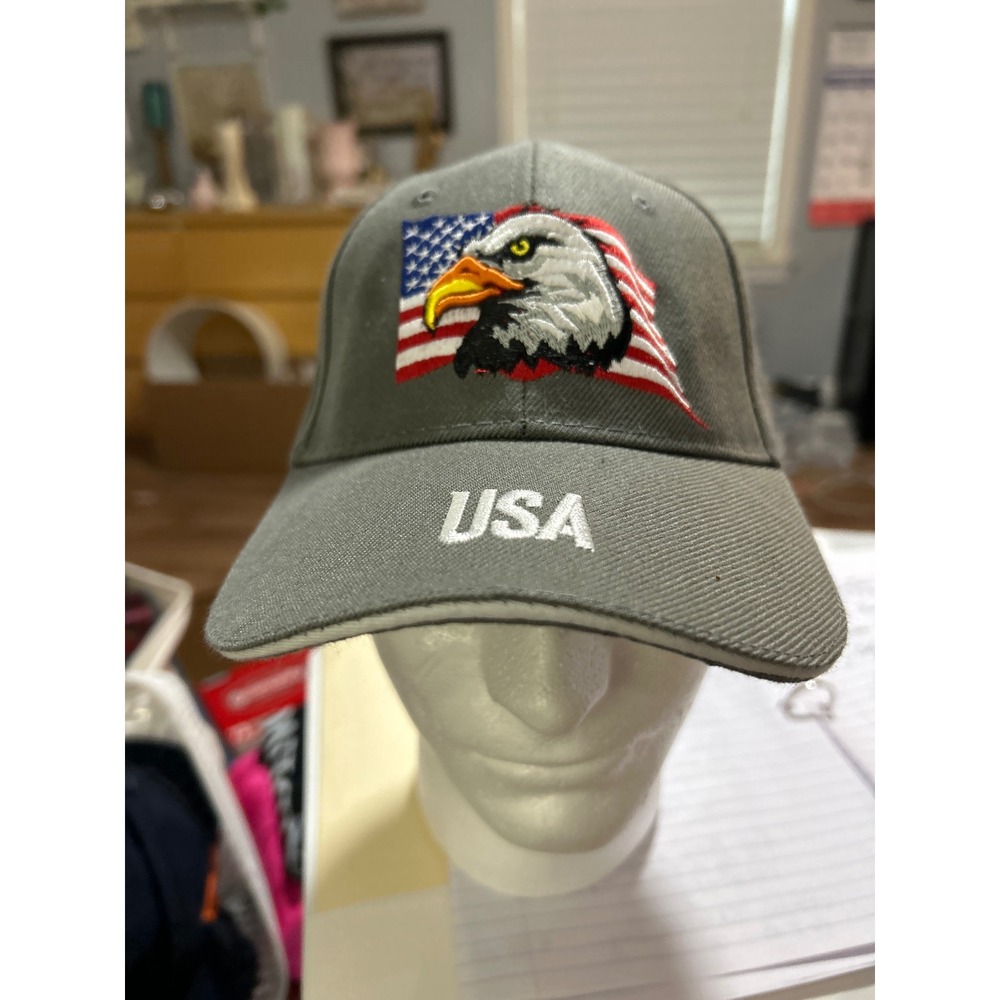 USA Eagle American Flag‎ Embroidered Gray Baseball Cap Hat